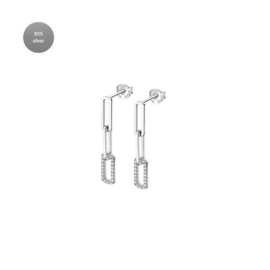 Дамски обеци от 925 Сребро - с форма Верига - Цирконий - Сив