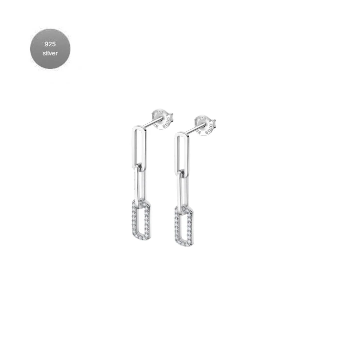 Дамски обеци от 925 Сребро - с форма Верига - Цирконий - Сив