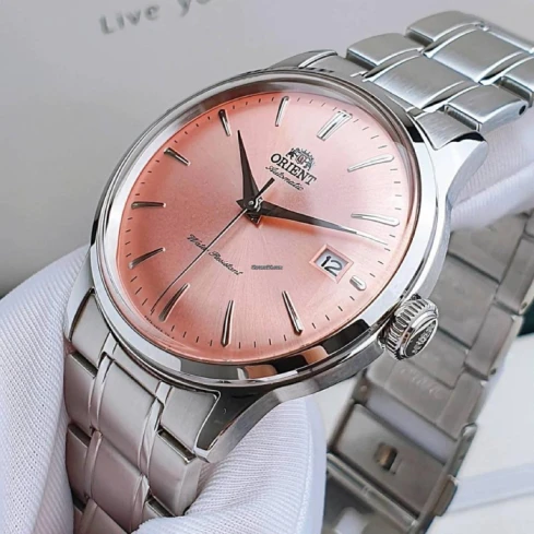 Мъжки ръчен часовник с механичен механизъм - корпус от Стомана - Стоманена верижка - цвят Розов