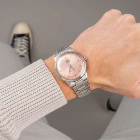 Мъжки ръчен часовник с механичен механизъм - корпус от Стомана - Стоманена верижка - цвят Розов
