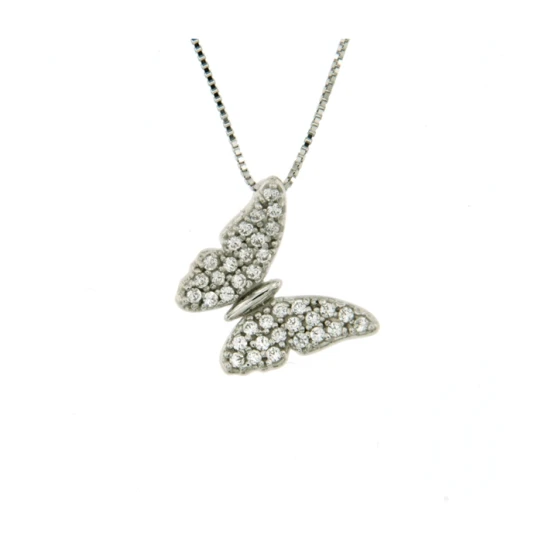Дамски колие от 14K Злато Бяло - с форма Пеперуда - Цирконий