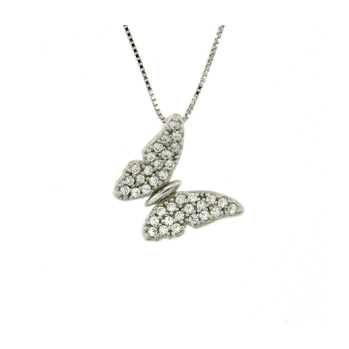 Дамски колие от 14K Злато Бяло - с форма Пеперуда - Цирконий