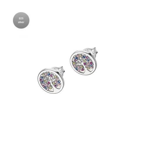 Дамски обеци от 925 Сребро - с форма Дървото на живота - Цирконий - Многоцветен