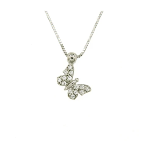 Дамски колие от 14K Злато Бяло - с форма Пеперуда - Цирконий