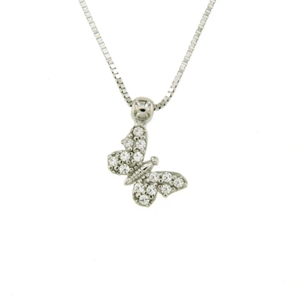 Дамски колие от 14K Злато Бяло - с форма Пеперуда - Цирконий