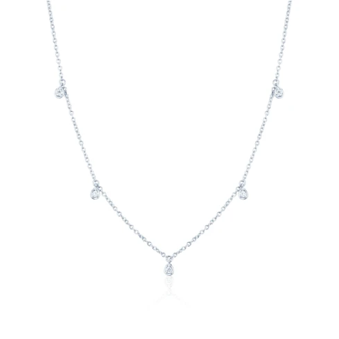 Дамски колие от 18K Злато Бяло - с форма Капка - Диаманти