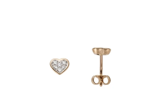 Дамски обеци от 14K Злато Розово - с форма Сърце - Цирконий