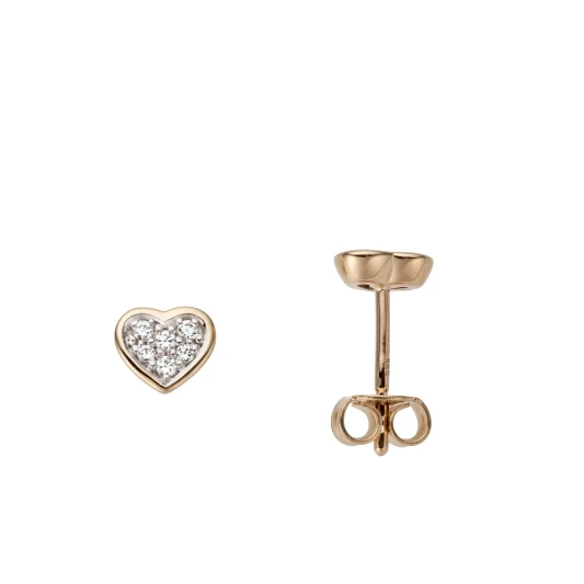 Дамски обеци от 14K Злато Розово - с форма Сърце - Цирконий