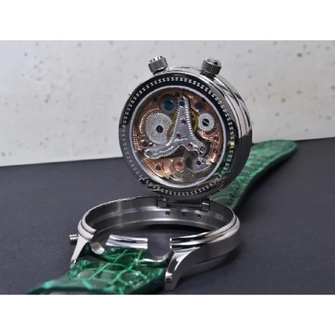 Дамски ръчен часовник с механичен механизъм - корпус от Стомана - Естествена кожа - цвят Син