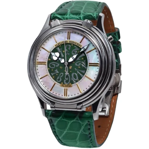 Дамски ръчен часовник с механичен механизъм - корпус от Стомана - Естествена кожа - цвят Син