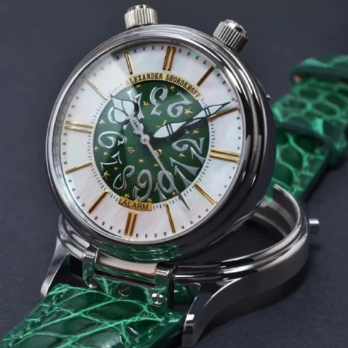 Дамски ръчен часовник с механичен механизъм - корпус от Стомана - Естествена кожа - цвят Син