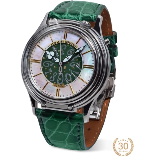 Дамски ръчен часовник с механичен механизъм - корпус от Стомана - Естествена кожа - цвят Син