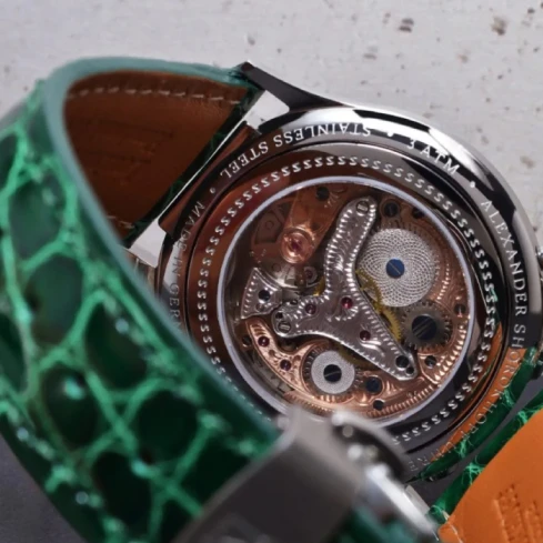 Дамски ръчен часовник с механичен механизъм - корпус от Стомана - Естествена кожа - цвят Син