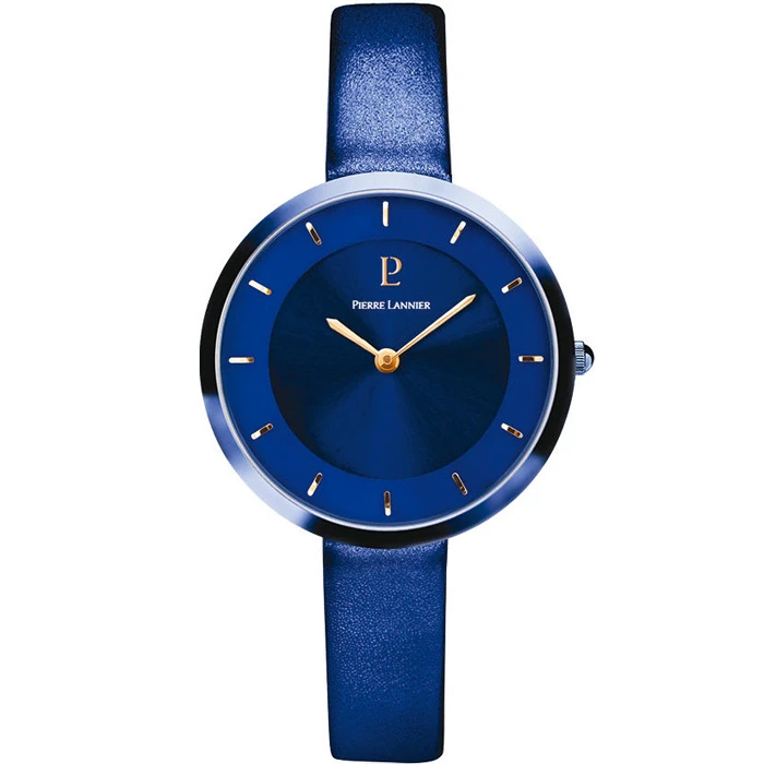 Дамски ръчен часовник с кварцов механизъм - корпус от Стомана - Естествена кожа - цвят Син Син