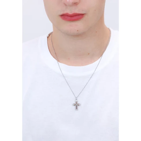 Мъжки колие от 925 Сребро - с форма Кръст - - Сив