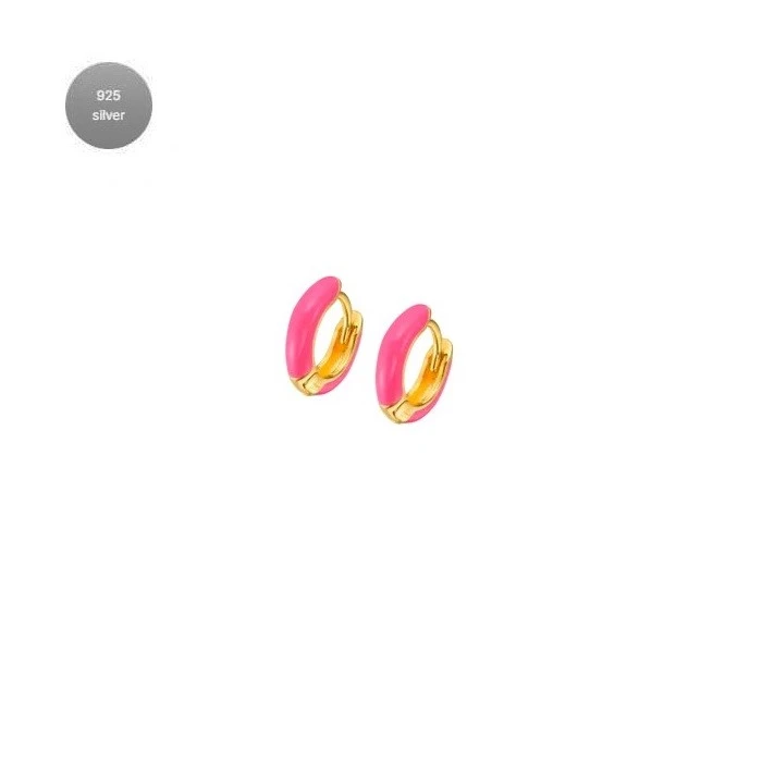 Дамски обеци от 925 Медицинска стомана - с форма - - Златно покритие и розов емайл