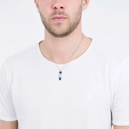 Мъжки колие от 316l Медицинска стомана - с форма Други - Цирконий - Син