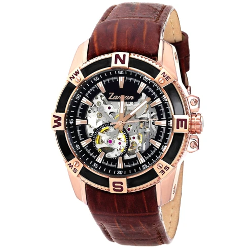 Мъжки ръчен часовник с автоматичен механизъм - корпус от Стомана - Естествена кожа - цвят Черен