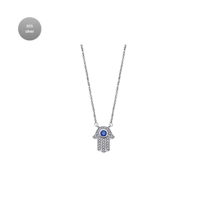 Дамски колие от 925 Сребро - с форма Хамса/Ръката на Фатима - - Син