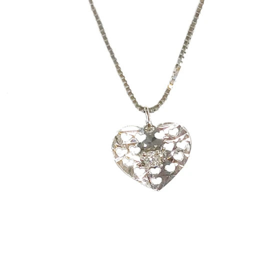 Дамски колие от 14K Злато Бяло - с форма Сърце - Цирконий