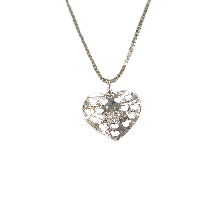 Дамски колие от 14K Злато Бяло - с форма Сърце - Цирконий