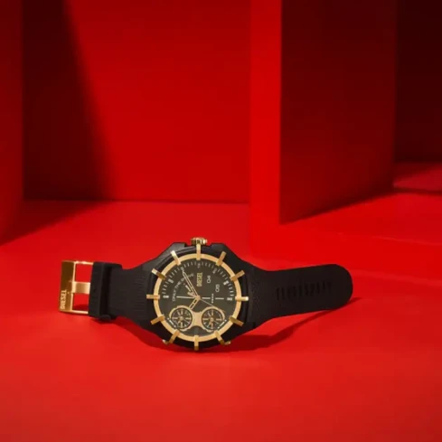 Мъжки ръчен часовник с кварцов механизъм - корпус от Полимер - Силиконова каишка - цвят Черен