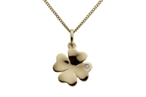 Дамски висулка от 14K Злато Жълто - с форма Детелина - Диаманти