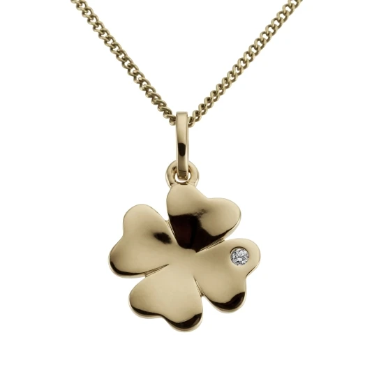 Дамски висулка от 14K Злато Жълто - с форма Детелина - Диаманти
