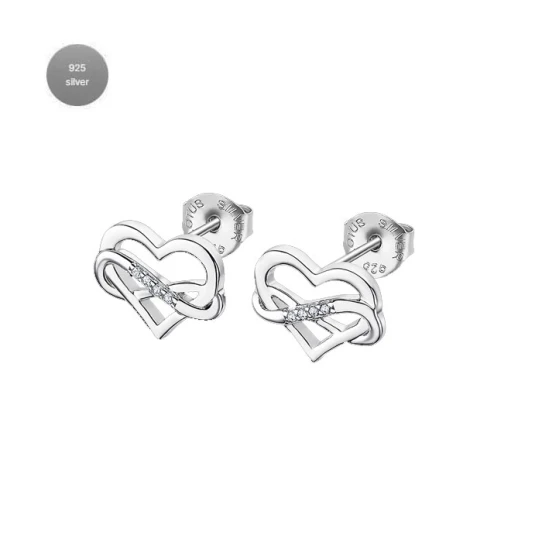 Дамски обеци от 925 Сребро - с форма Сърце - Цирконий - Сив