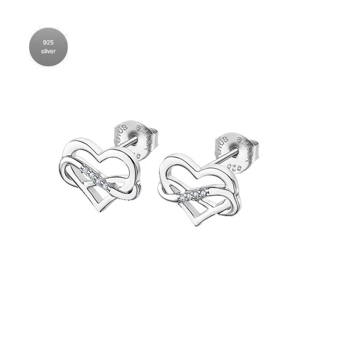 Дамски обеци от 925 Сребро - с форма Сърце - Цирконий - Сив