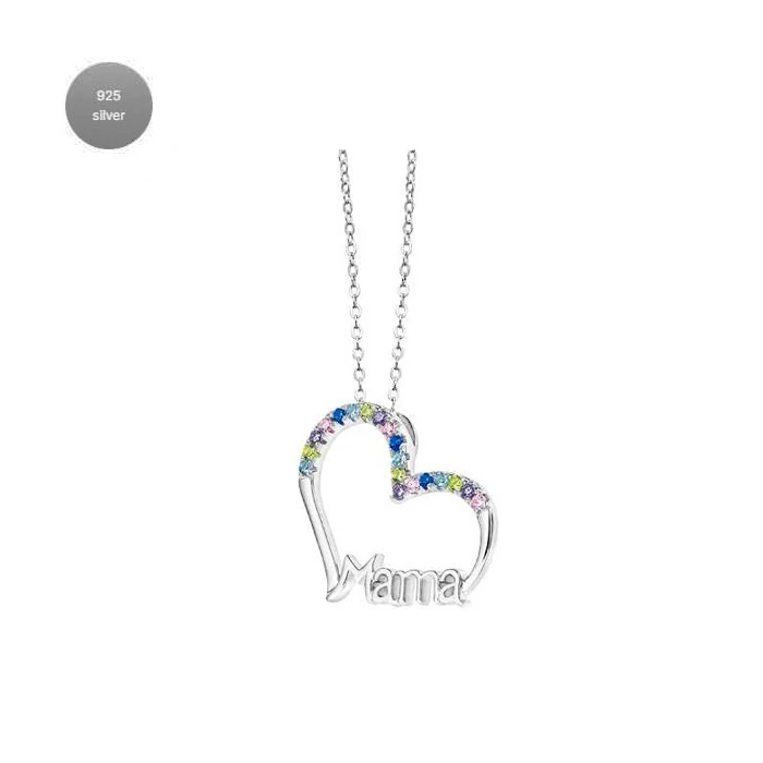 Дамски колие от 925 Сребро - с форма Майка - Цирконий - Сив