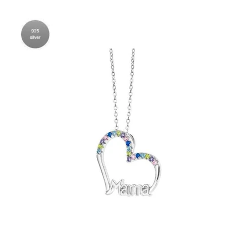 Дамски колие от 925 Сребро - с форма Майка - Цирконий - Сив