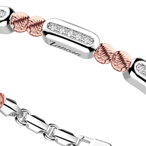 Мъжки гривна от 925 Сребро - с форма - Цирконий - PVD покритие в розово злато