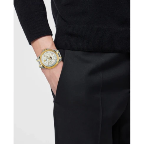 Мъжки ръчен часовник с кварцов механизъм - корпус от Стомана - Стоманена верижка - цвят Бял Злато