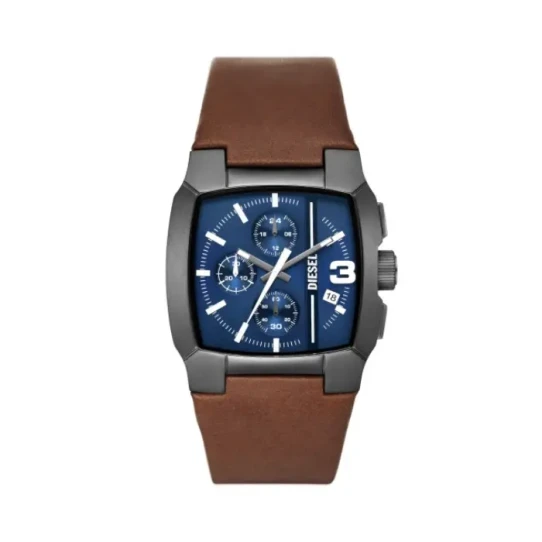 Мъжки ръчен часовник с кварцов механизъм - корпус от Стомана - Естествена кожа - цвят Син Кафяв