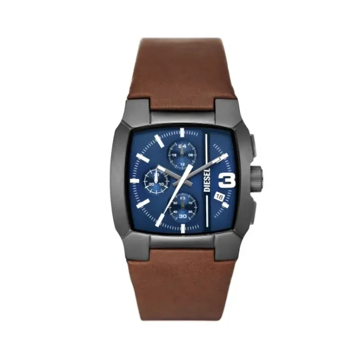 Мъжки ръчен часовник с кварцов механизъм - корпус от Стомана - Естествена кожа - цвят Син Кафяв