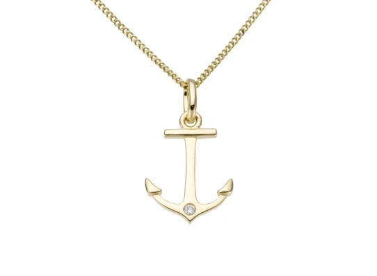 Унисекс висулка от 14K Злато Жълто - с форма Котва - Диаманти