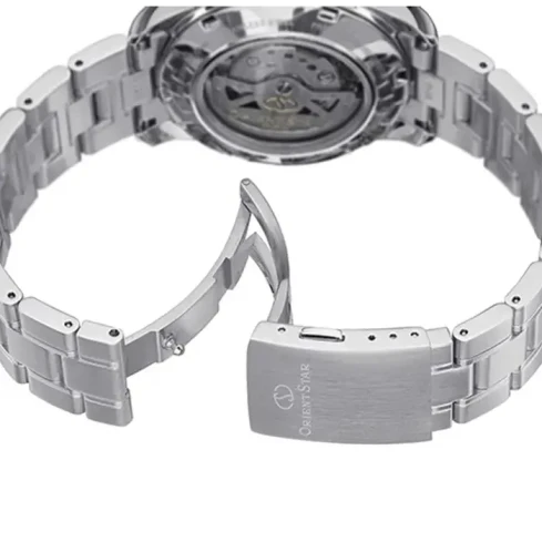 Мъжки ръчен часовник с механичен механизъм - корпус от Стомана - Стоманена верижка - цвят Син Сив