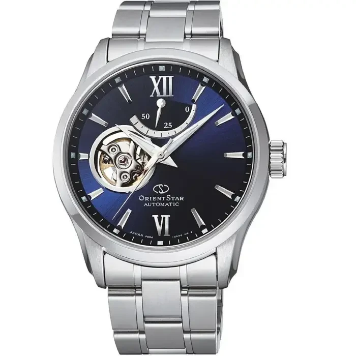 Мъжки ръчен часовник с механичен механизъм - корпус от Стомана - Стоманена верижка - цвят Син Сив