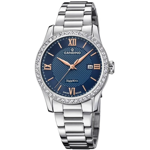 Дамски ръчен часовник с кварцов механизъм - корпус от Стомана - Стоманена верижка - цвят Син Сив