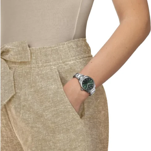 Дамски ръчен часовник с кварцов механизъм - корпус от Стомана - Стоманена верижка - цвят Зелен Сив