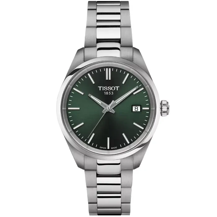 Дамски ръчен часовник с кварцов механизъм - корпус от Стомана - Стоманена верижка - цвят Зелен Сив