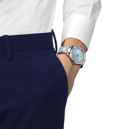 Мъжки ръчен часовник с кварцов механизъм - корпус от Стомана - Стоманена верижка - цвят Син Сив