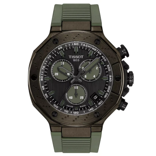 Мъжки ръчен часовник с кварцов механизъм - корпус от Стомана - Силиконова каишка - цвят Сив Зелен