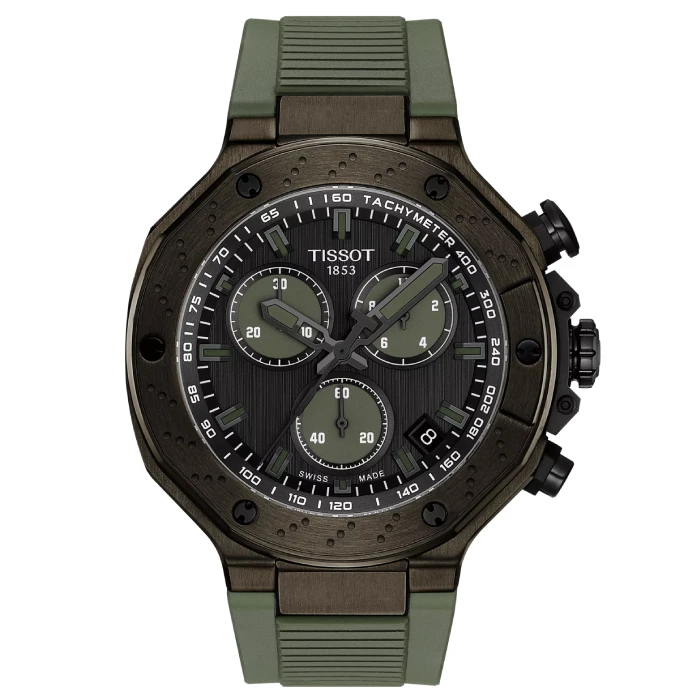 Мъжки ръчен часовник с кварцов механизъм - корпус от Стомана - Силиконова каишка - цвят Сив Зелен