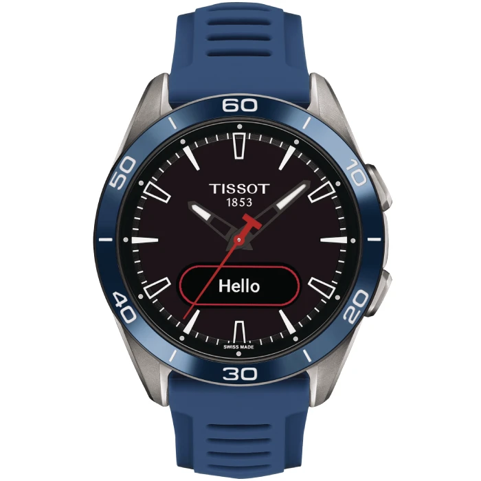 Мъжки ръчен часовник с кварцов механизъм - корпус от Титан - Силиконова каишка - цвят Черен Син