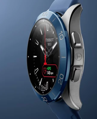 Мъжки ръчен часовник с кварцов механизъм - корпус от Титан - Силиконова каишка - цвят Черен Син