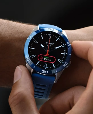 Мъжки ръчен часовник с кварцов механизъм - корпус от Титан - Силиконова каишка - цвят Черен Син