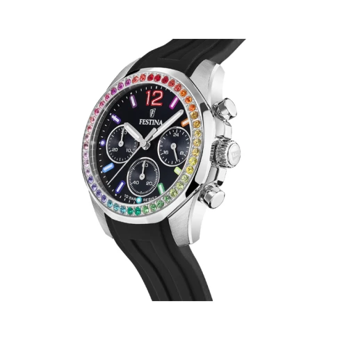 Дамски ръчен часовник с кварцов механизъм - корпус от Стомана - Силиконова каишка - цвят Черен Черен