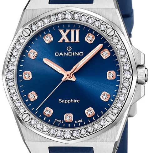 Дамски ръчен часовник с кварцов механизъм - корпус от Стомана - Каучук - цвят Син Розово Злато